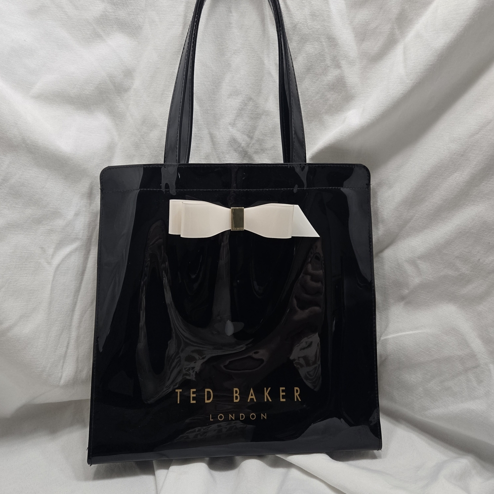 Ted Baker London Black Tote with Chic White Bow Detail